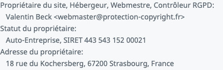 Identitification du propriétaire du site Protection-Copyright.fr